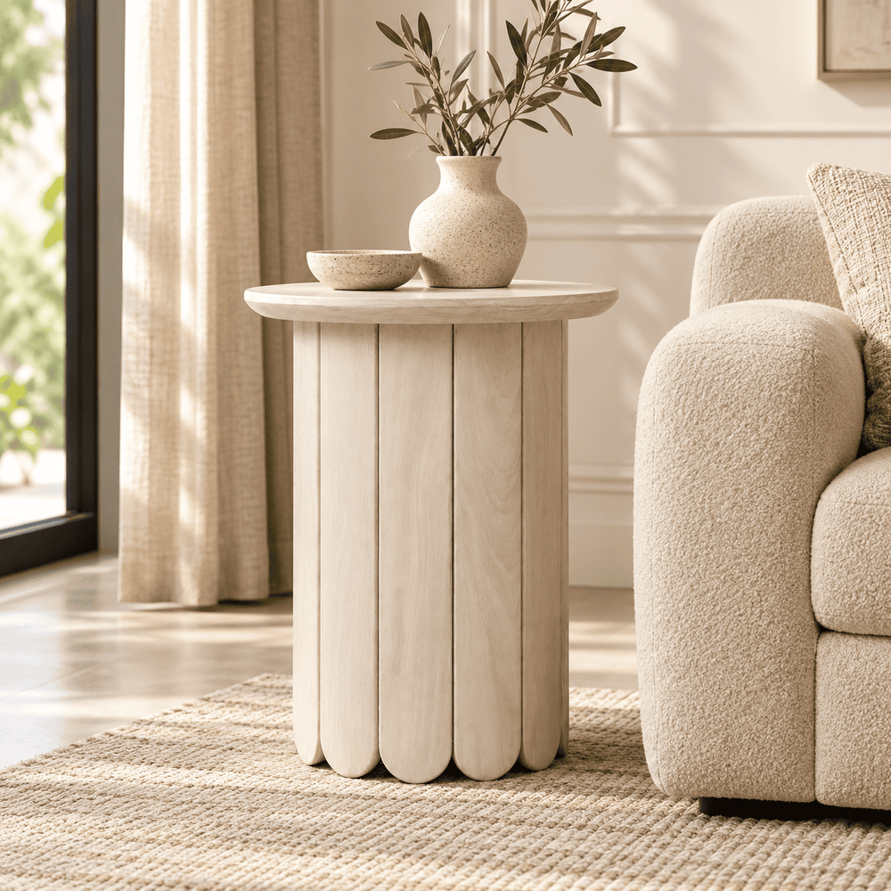 Olan Scallop Side Table, Large - Whitewash