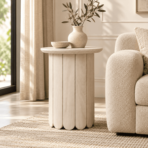 Olan Scallop Side Table, Large - Whitewash