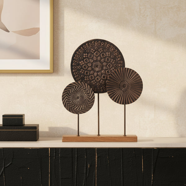 Aurel Metal Sculpture With Wooden Base - Brown