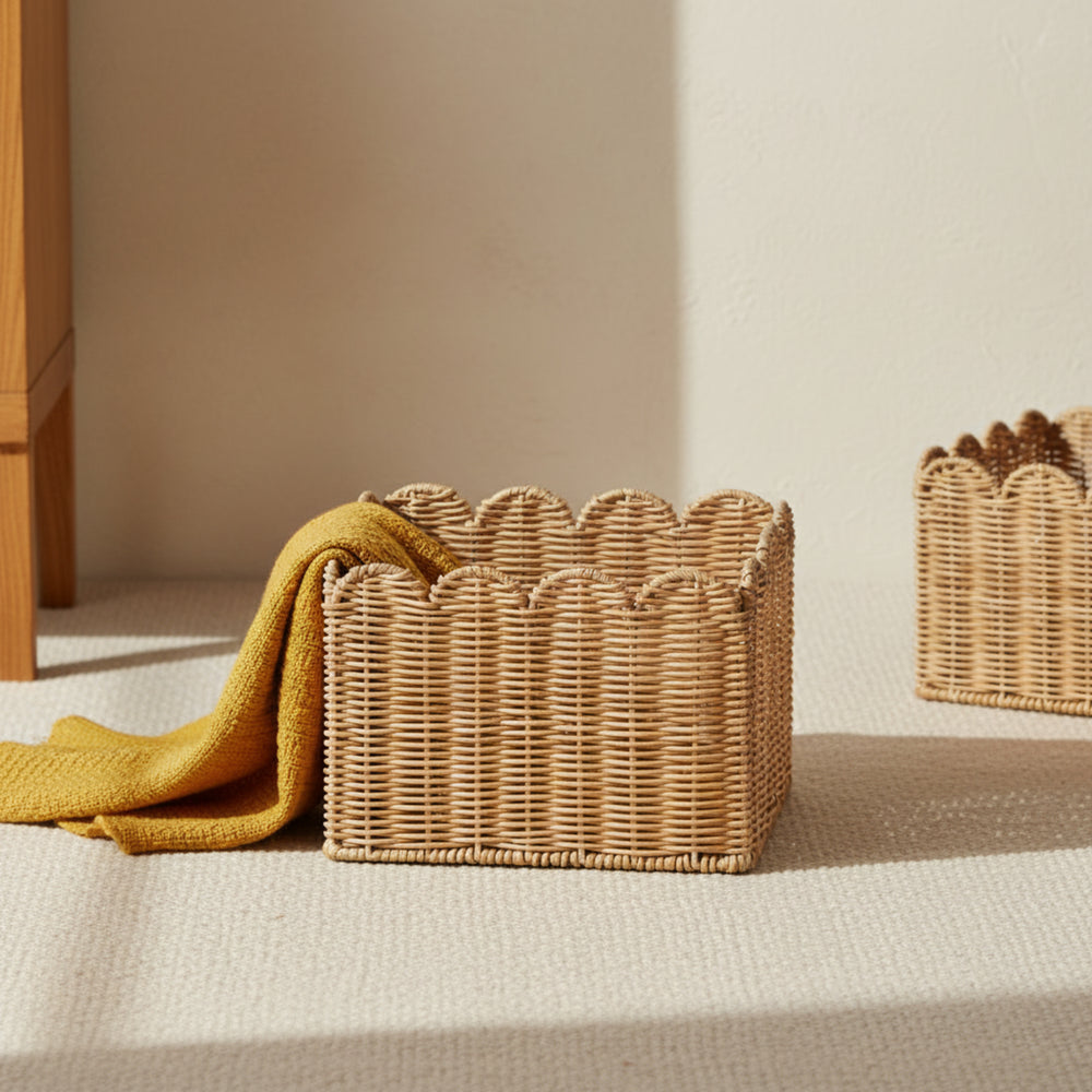 Frill Rattan Storage Basket, Square - Natural