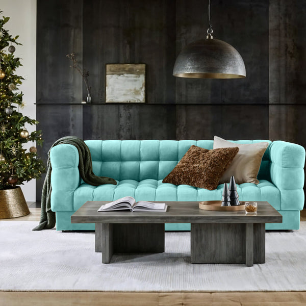Sunny Velvet 3-Seater Tufted Sofa - 239cm Luxurious Comfort & Style - Cotton Home