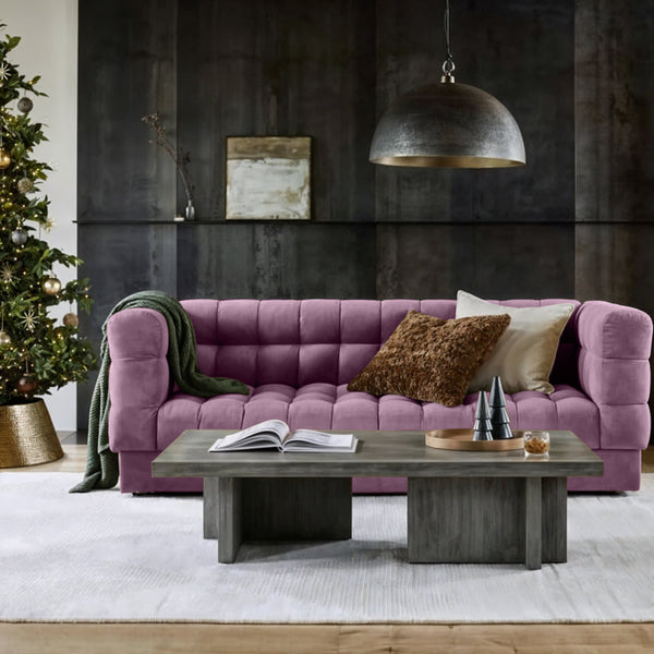 Sunny Velvet 3-Seater Tufted Sofa - 239cm Luxurious Comfort & Style - Cotton Home