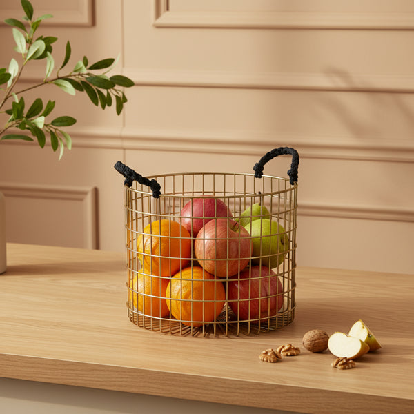 Solix Metal Storage Basket, Set Of 2 - Gold