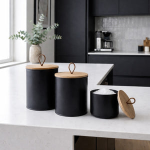 Penta Metal Storage Jars, Set Of 3 - Black