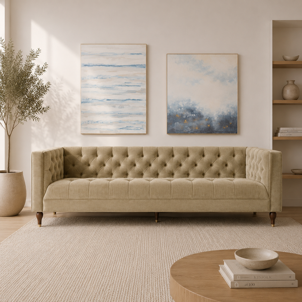 Ector 3-Seater Velvet Tuxedo Arm Sofa - Luxurious Rust Upholstery L220cm x H86cm x W78cm