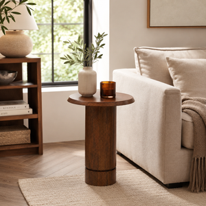 Eden Pedestal Round Side Table, Tall - Walnut