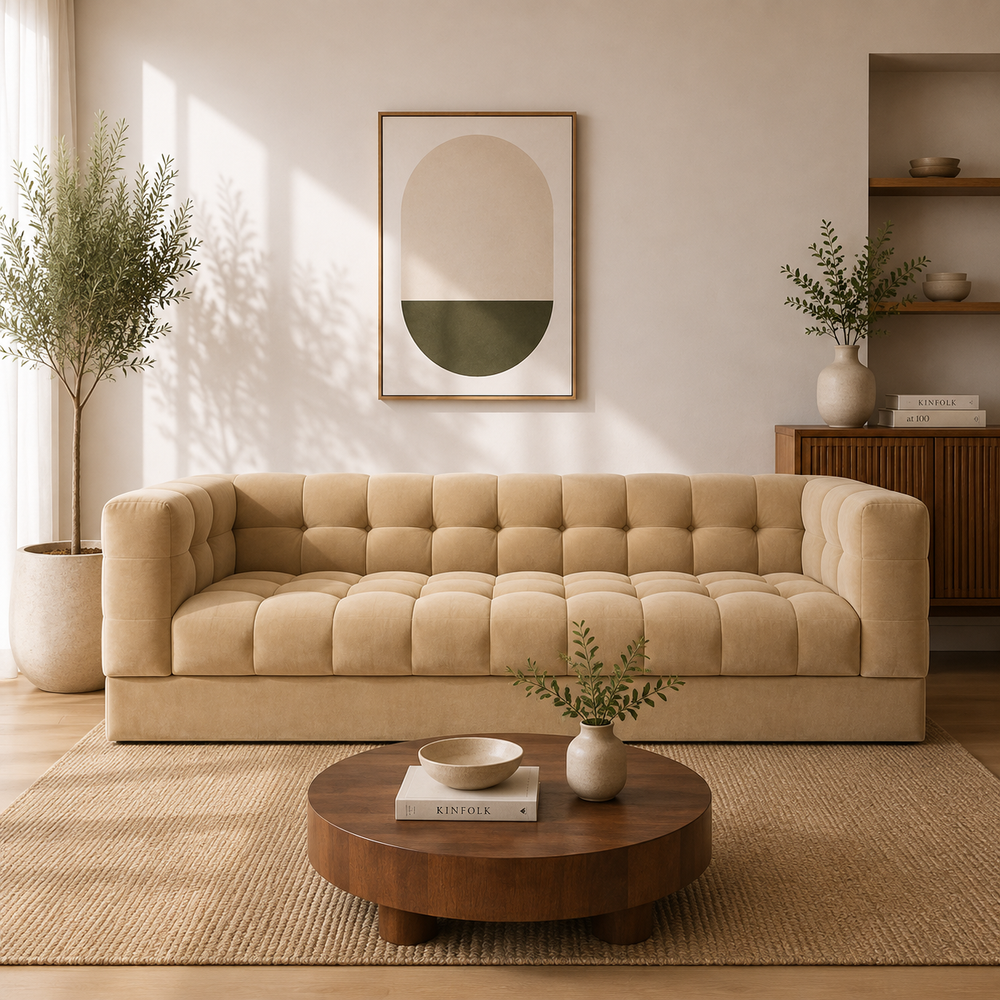Sunny Velvet 3-Seater Tufted Sofa - 239cm Luxurious Comfort & Style