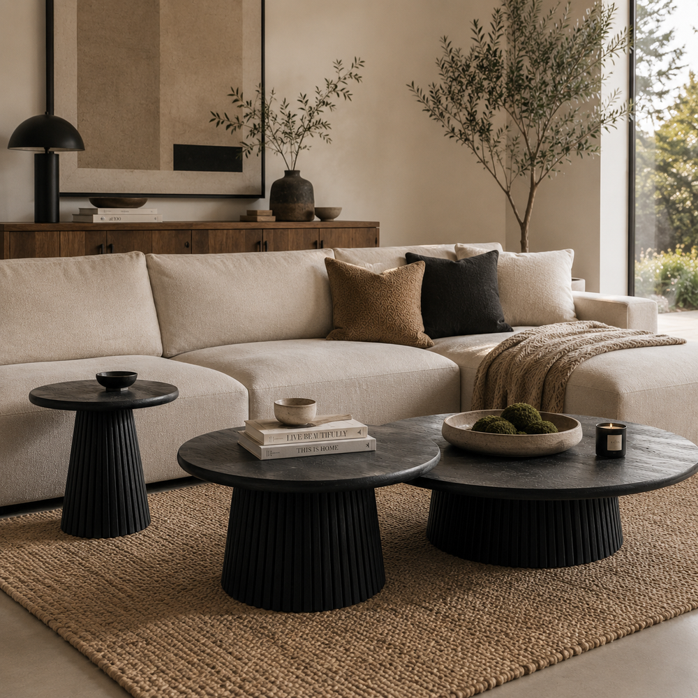 Agnus Coffee And Side Table, Set of 3 - Black