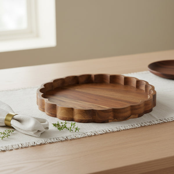 Scallop Wooden Platter, Natural