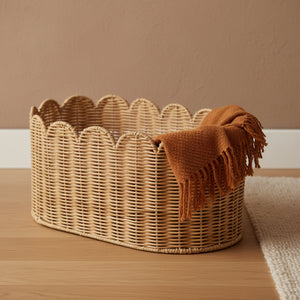 Frill Oval Rattan Storage Basket, Small - Natural