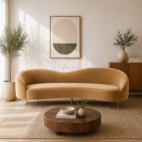 Luxe Lounge Luxurious Camel Velvet 3 Seater Sofa - 241cm Chic & Comfortable Lounge Seating