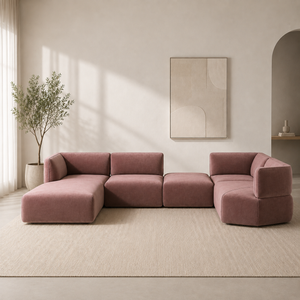 6 Seater Sofa Velvet Fabric - Peach - L680cm x W80cm x H80cm