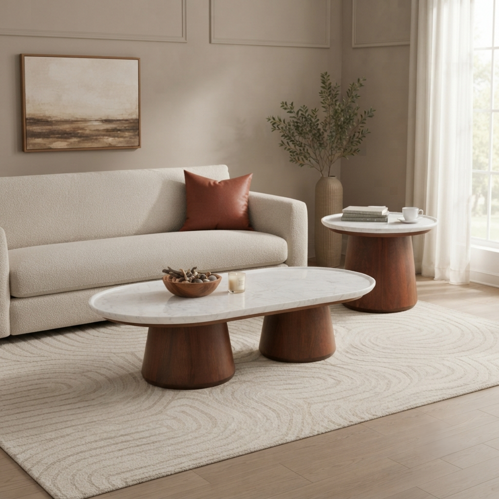 Elara Tables With Marble Top, Set of 2