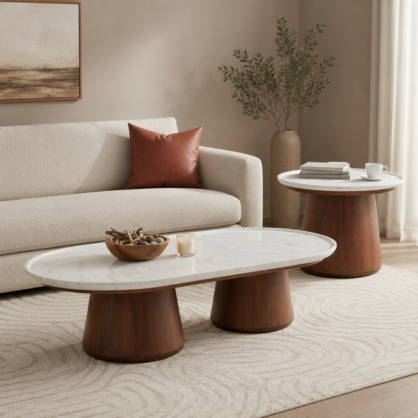 Elara Tables With Marble Top, Set of 2