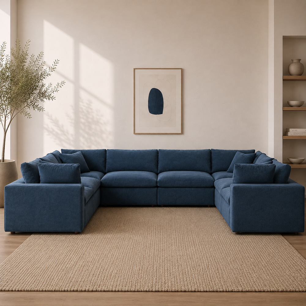 Novara 8-Seater Modular Fabric Sofa Symmetrical Design, Wide & Spacious, Ash Blue Upholstery, 400cm x 300cm x 89cm