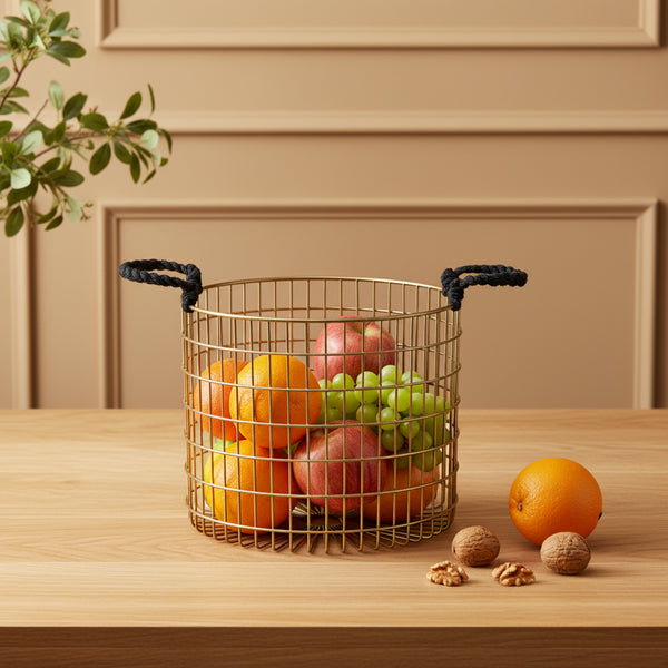 Solix Metal Storage Basket, Set Of 2 - Gold