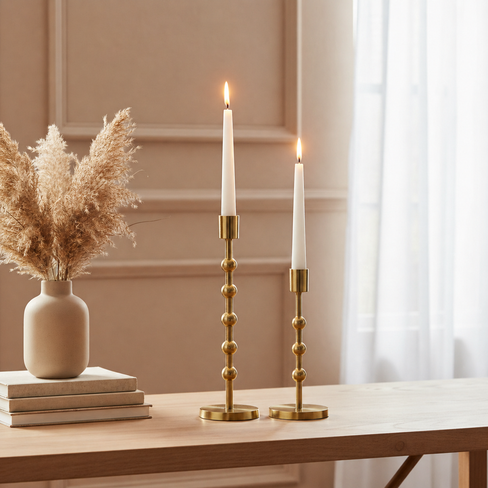 Nodes Metal Candle Holders, Set of 2 - Gold