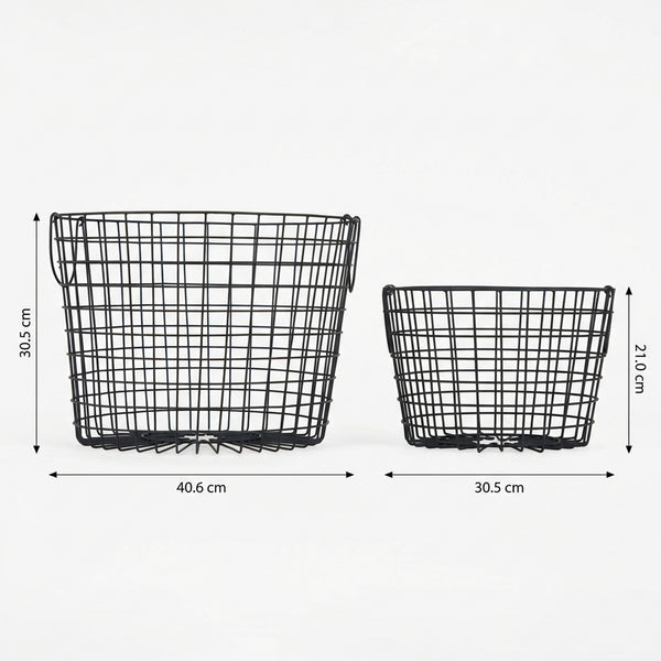 Linny Metal Storage Basket With Metal Handles, Set Of 2 - Black