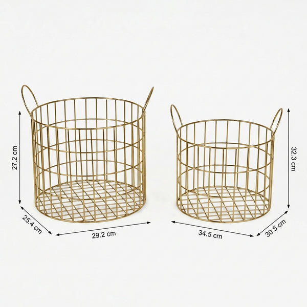 Lexa Round Metal Storage Baskets, Set of 2 - Gold