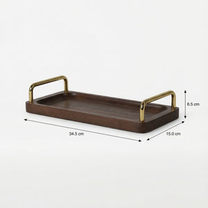 Coco Wooden Tray with Brass Handles, Small - Brown