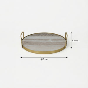Fia Marble Tray With Metal Handles - Gold