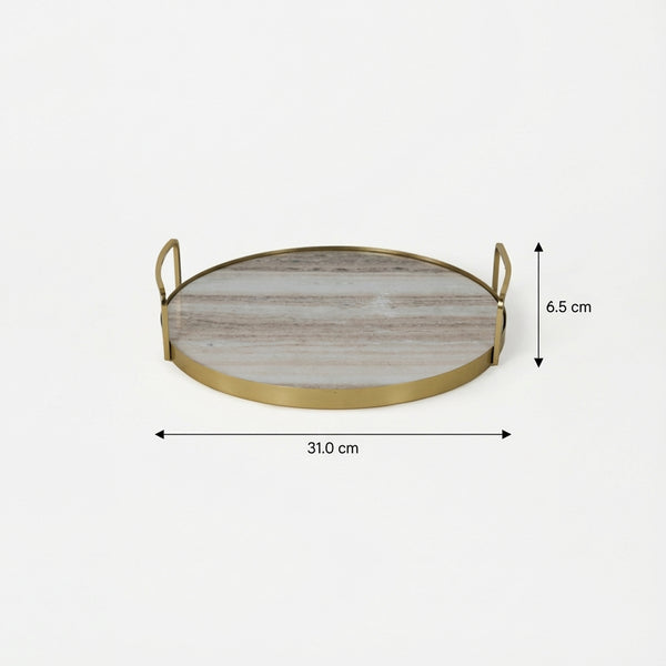 Fia Marble Tray With Metal Handles - Gold