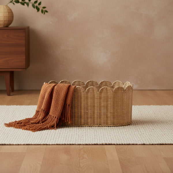 Frill Oval Rattan Storage Basket, Small - Natural