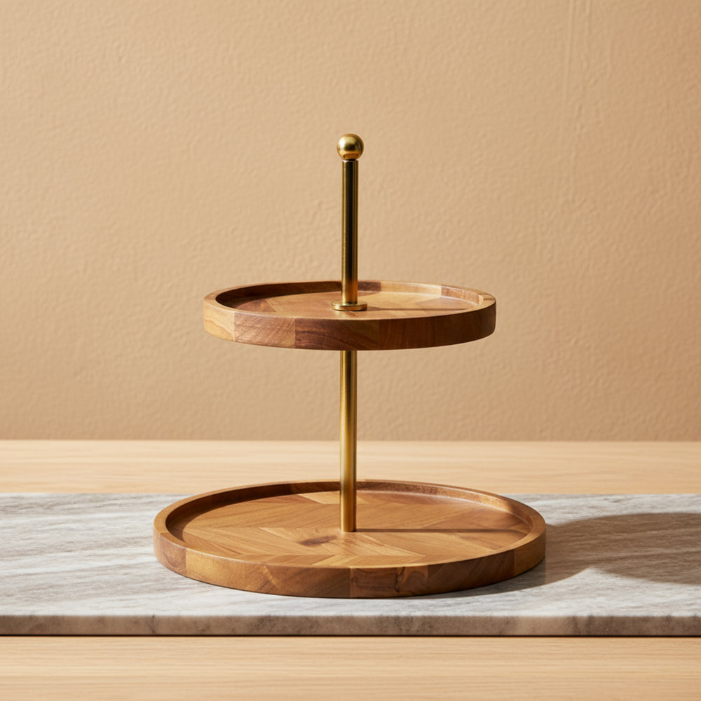 Nosh 2-Tier Wooden Cake Stand - Natural