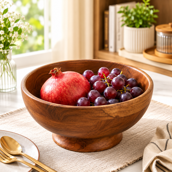 Mez Wooden Serving Bowl, Large - Natural