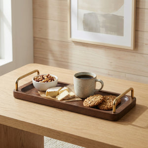 Coco Wooden Tray with Brass Handles, Small - Brown