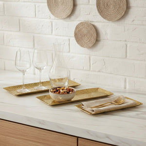 Relish Rectangular Metal Platter, Set Of 3 - Gold
