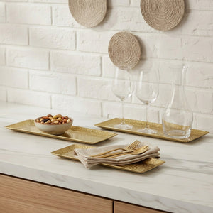 Relish Rectangular Metal Platter, Set Of 3 - Gold