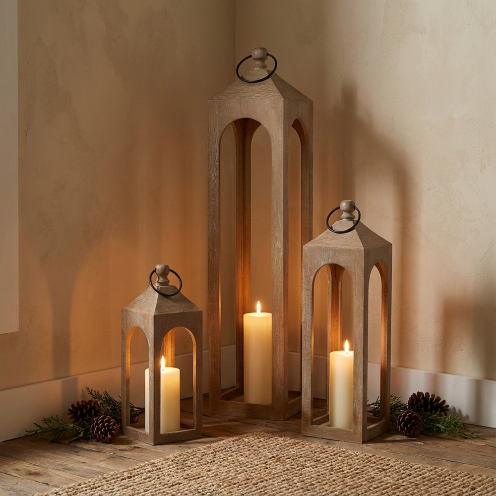 Era Wooden Lantern, Set Of 3 - Whitewash