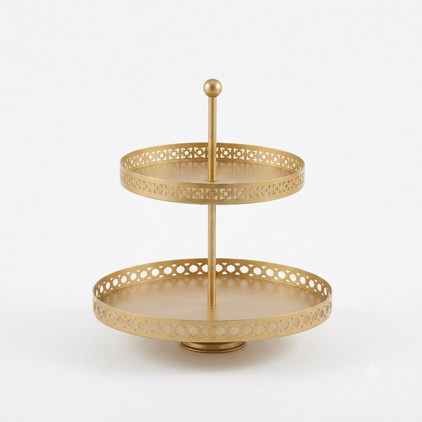 Nish 2-Tier Round Cake Stand - Gold