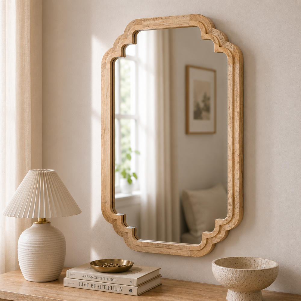 Celia Rectangular Wall Mirror With Wooden Frame - Honey