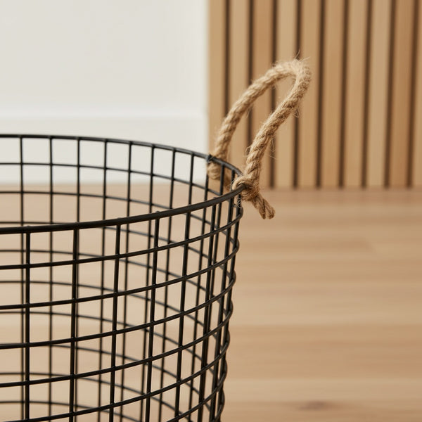 Linny Metal Storage Basket With Rope Handles, Set Of 2 - Black