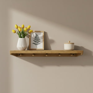 Rafa Wooden Wall Shelf With Hooks, Natural