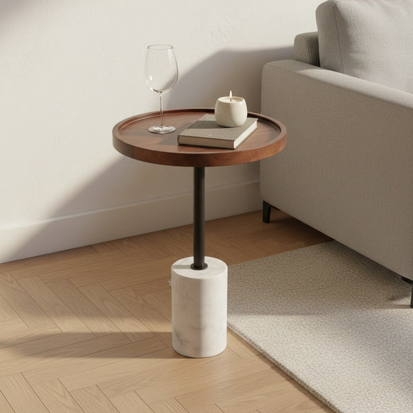 Elnor Side Table With Marble Base - Walnut