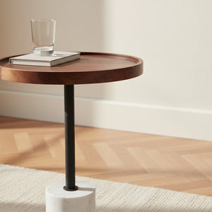 Elnor Side Table With Marble Base - Walnut