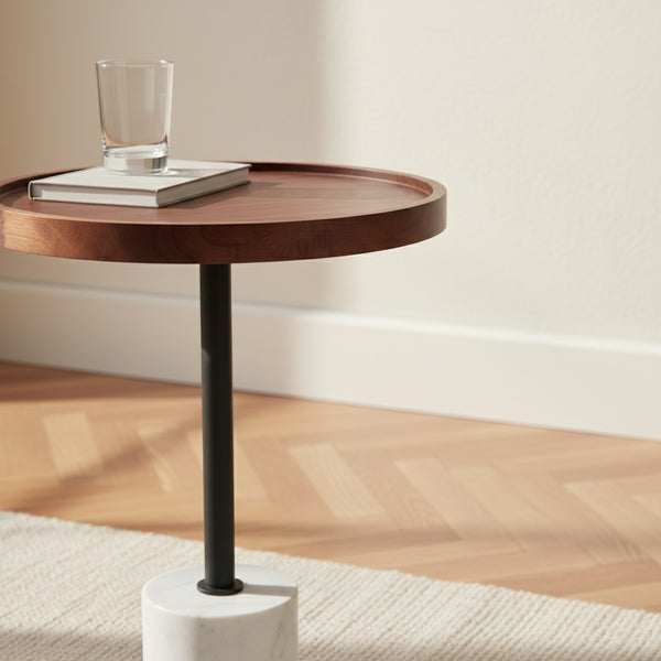 Elnor Side Table With Marble Base - Walnut