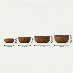 Swirl Wooden Serving Bowl, Set Of 4 - Natural