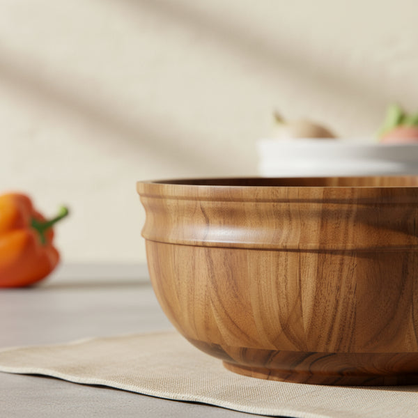 Swirl Wooden Serving Bowl, Medium - Natural