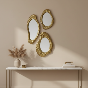 Flova Wall Mirrors With Metal Frame, Set of 3 - Gold