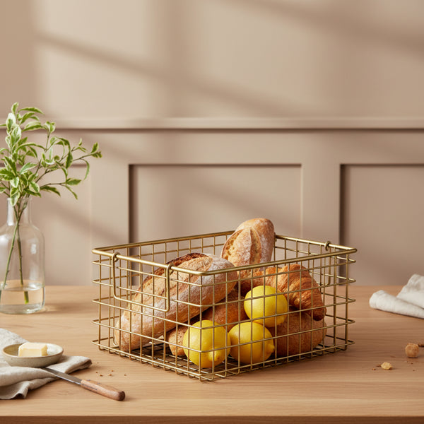 Syro Metal Storage Basket, Set Of 2 - Gold