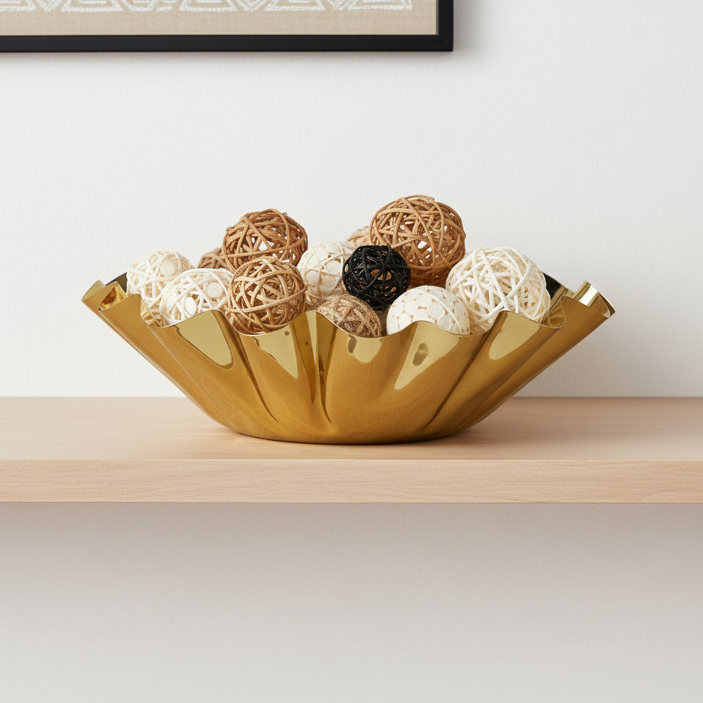 Quill Metal Decorative Bowl, Small - Gold