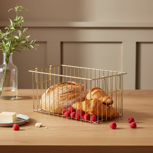 Livon Metal Storage Basket, Set Of 2 - Gold