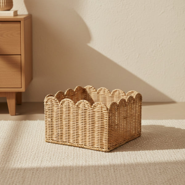 Frill Rattan Storage Basket, Square - Natural