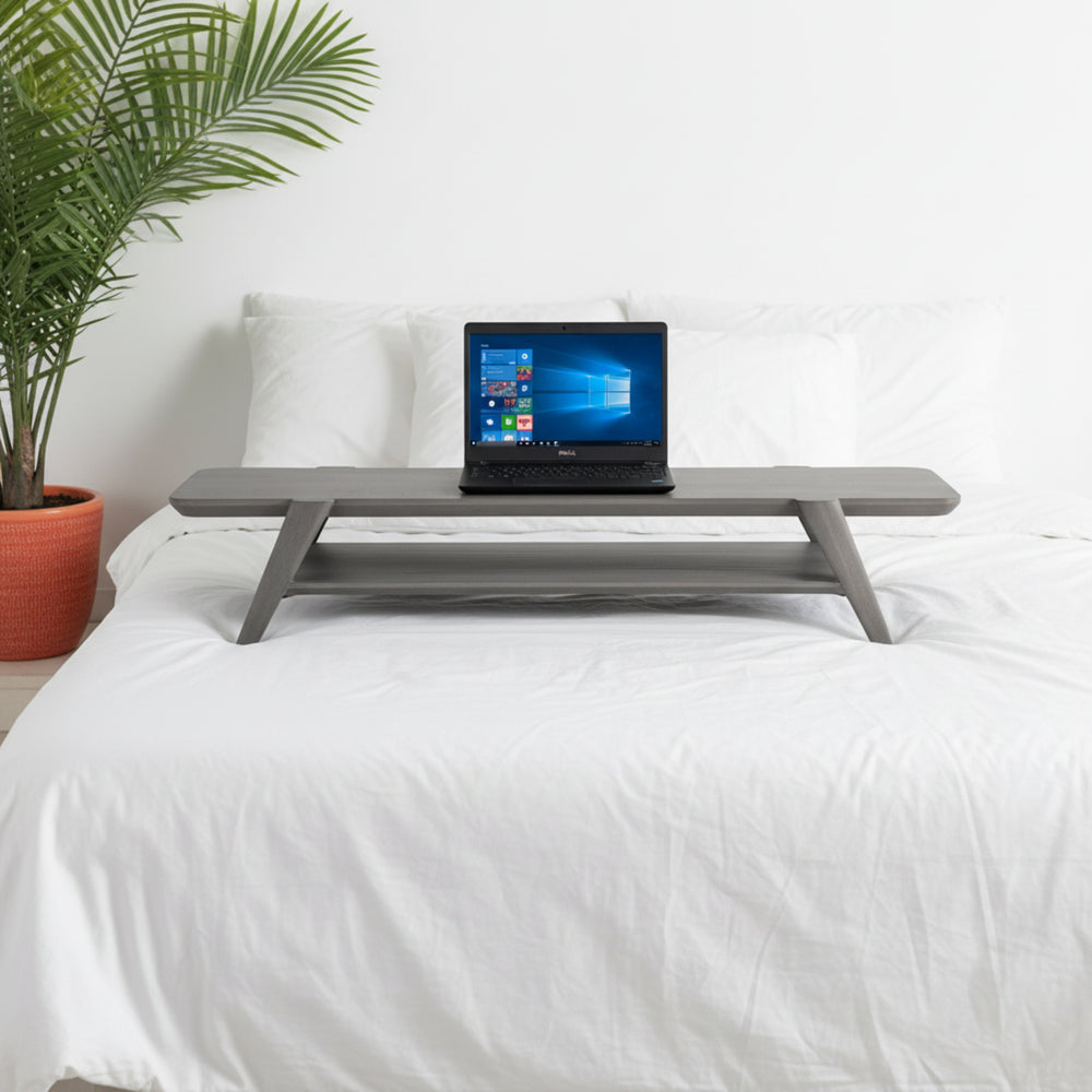 Studo Wooden Laptop Stand With Shelf Storage - Grey