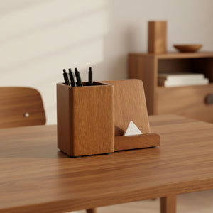 Inga Wooden Pen Holder With Mobile Stand - Brown