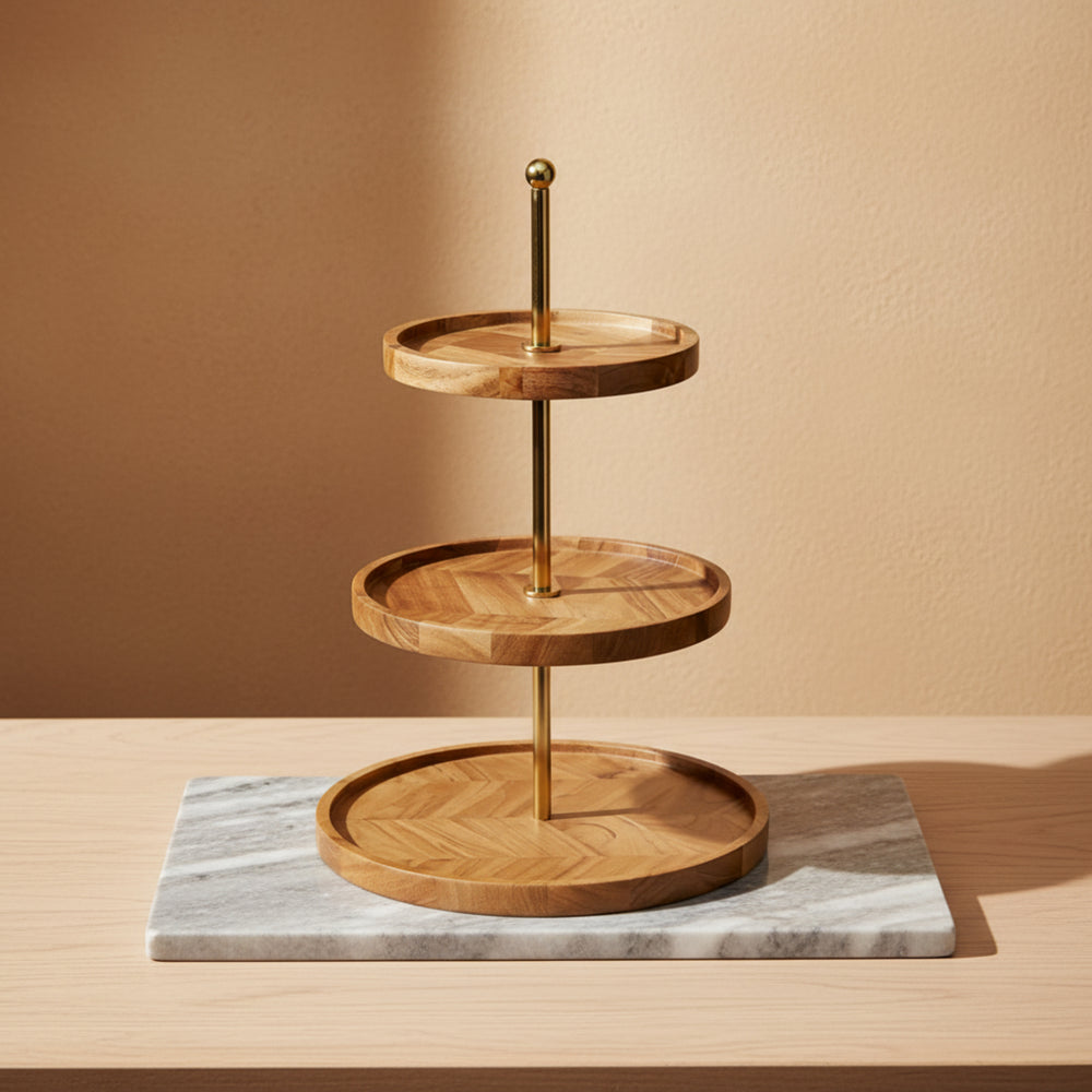 Nosh 3-Tier Wooden Cake Stand - Natural